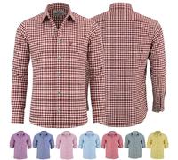 German Wear Trachtenhemden für Herren mit Langen Ärmeln, klassisches Karomuster, hochwertige bayerische Mode mit Hirsch-Stickerei und kardieten Ärmeln Weinrot- 4XL