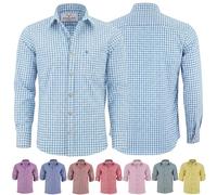 German Wear Trachtenhemden für Herren mit Langen Ärmeln, klassisches Karomuster, hochwertige bayerische Mode mit Hirsch-Stickerei und kardieten Ärmeln Himmelblau- XL