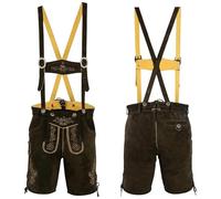 German Wear Trachtenlederhose Herren aus Nappa-Wildleder mit Hosenträgern - Kurze Trachtenhose aus Echtleder Lederhose für Volksfest Trachtenfest & Freizeit Dunkelbraun - 52