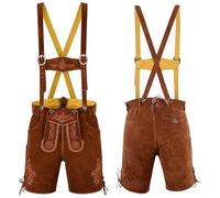 German Wear Trachtenlederhose Herren aus Nappa-Wildleder mit Hosenträgern - Kurze Trachtenhose aus Echtleder Lederhose für Volksfest Trachtenfest & Freizeit Kastanienbraun