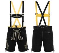 German Wear Trachtenlederhose Herren aus Nappa-Wildleder mit Hosenträgern - Kurze Trachtenhose aus Echtleder Lederhose für Volksfest Trachtenfest & Freizeit Schwarz