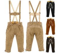 German Wear Trachtenlederhose Herren aus Nappaleder-Wildleder mit Hosenträgern - Original Trachten Kniebundhose, Kniebundlederhose für Volksfest & Trachtenfest Beige - 54