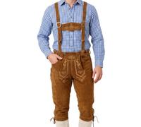 German Wear Trachtenlederhose Herren aus Nappaleder-Wildleder mit Hosenträgern - Original Trachten Kniebundhose, Kniebundlederhose für Volksfest & Trachtenfest Kastanienbraun - 50