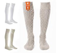 German Wear Trachtenstrümpfe Herren Damen Extra Lange Trachtensocken Overknee Strümpfe Zopfmuster aus Baumwolle passend zu kurzer Lederhose 75 cm Farbe: Meliert, Größe 38-40