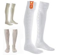 German Wear Trachtenstrümpfe Herren Damen Extra Lange Trachtensocken Overknee Strümpfe Zopfmuster aus Baumwolle passend zu kurzer Lederhose 75 cm Farbe: Weiß, Größe 41-43