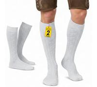 German Wear Trachtenstrümpfe Trachtensocken Herren Damen Zopfmuster 40cm Lang - Socken aus Baumwolle Kniestrümpfe Weiß - Passend zu alle Trachtenlederhosen 2 x Paar - 41-43