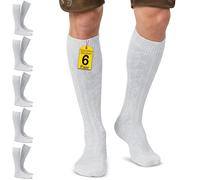 German Wear Trachtenstrümpfe Trachtensocken Herren Damen Zopfmuster 40cm Lang - Socken aus Baumwolle Kniestrümpfe Weiß - Passend zu alle Trachtenlederhosen 6 x Paar - 41-43