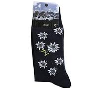 German Wear Unisex Trachtensocken Edelweiß-Socken Blütenmuster Kurze socken, 35-38, Schwarz