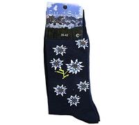 German Wear Unisex Trachtensocken Edelweiß-Socken Blütenmuster Kurze socken, 39-42, Dunkelblau