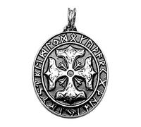 Germanenschmuck Thorskreuz Anhänger (Kettenanhänger in Silber) | 925 Sterling Silber Veredelung, Thorshammer Amulett für Damen und Herren Kette Wikinger Odin Mjölnir Thor Hammer