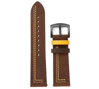 GeRnie 18mm 20mm 22mm 24mm Band Retro Echtes Lederband Dual Farben Stich Rindsleder Armband Armbanduhr Armband mit Pins (Color : FM-DpBrown Yellow, Size : 18mm)