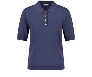 GERRY WEBER Collection - Kurzarmpullover im Polo-Look blau - Gr. - 40