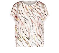 Gerry Weber Damen Blusenshirt mit Material-Patch mit Ärmelaufschlag, Kurzarm, überschnittene Schultern Frontprint, unifarben Ecru/Weiss/Rot/Orange Druck 42