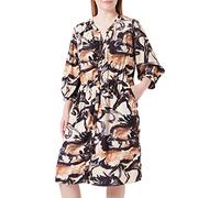 Gerry Weber Damen Gemustertes Blusenkleid mit Taillierung elastischer Ärmelsaum, Ballonärmel, 3/4 Arm Gemustert knieumspielend Ecru/Weiss/Schwarz Druck 34