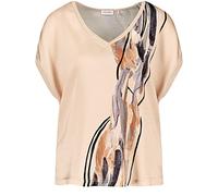 Gerry Weber Damen Gemustertes Blusenshirt mit Strick-Detail Kurzarm, weiter Arm, überschnittene Schultern Gemustert Ecru/Weiss/Schwarz Druck 48