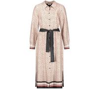 Gerry Weber Damen Gepunktetes Midikleid mit Taillenband Langarm, Manschetten gepunktet wadenlang Ecru/Weiss/Schwarz Druck 44