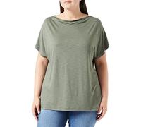 Gerry Weber Damen Kurzarmshirt mit Wasserfallausschnitt Kurzarm, überschnittene Schultern, weiter Arm unifarben, Melange Olive 36