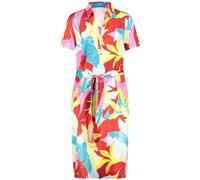 Gerry Weber Damen Nachhaltiges Blusenkleid mit Taillenband Kurzarm floral, Gemustert knieumspielend Gelb/Rot/Orange Druck 38