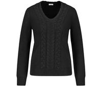 Gerry Weber Damen Pullover mit Zopfmuster Langarm, breite Rippenbündchen unifarben Schwarz 42