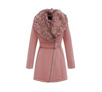 Geschallino Damen Lang Jacke aus Wildlederimitat Winter Warmer Fleece Gefütterter Parka mit Abnehmbarem Pelzkragen FF206 Rosa XXL