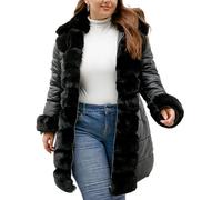 Geschallino Damen Steppmantel Bubble Große Größen Gepolstert Lange Winterjacke mit Kapuze 12105Plus Schwarz 5XL