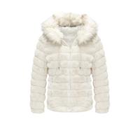 Geschallino Damen Wende jacke Kunstfelljacke Steppmantel Gepolsterter Kurz Wintermantel mit Kapuze 19225 Weiß S