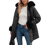 Geschallino Steppmantel für Damen Langer Winter Wattierter Dicker Parka Mantel mit Abnehmbarem Kunstpelzkragen SS804 Schwarz XXL