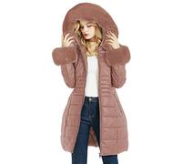 Geschallino Steppmantel für Damen Langer Winter Wattierter Dicker Parka Mantel mit Abnehmbarem Kunstpelzkragen SS804 Rosa L