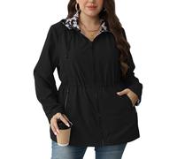 Geschallino Women's Casual Wendemantel Große Größen Floral Print Windbreaker Lightweight Jacke mit Kapuze 6132APLUS Schwarz 4XL