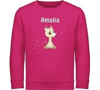 Geschenk mit Namen personalisiert by Shirtracer Sweater Kinder Sweatshirt Jungen Mädchen Pullover - Süße Giraffe Giraffen Giraffenbulle Giraffenmotiv - 128 (7/8 Jahre) - Fuchsia - Name und Einer