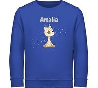 Geschenk mit Namen personalisiert by Shirtracer Sweater Kinder Sweatshirt Jungen Mädchen Pullover - Süße Giraffe Giraffen Giraffenbulle Giraffenmotiv - 104 (3/4 Jahre) - Royalblau - Name und Einer