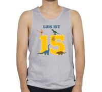 Geschenk mit Namen personalisiert by Shirtracer Tanktop Herren Tank Top Männer - 15 Geburtstag Dinosaurier I Dino 15. Geburtstag I 15 Jahre - M - Grau meliert - 15.Geburtstag