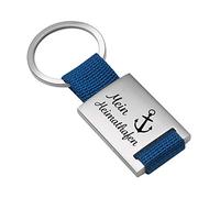 Geschenke 24 | Schlüsselanhänger mit Gravur Heimathafen (Blau - VS&RS) | personalisiert mit Wunschname | Autozubehör maritimes Design | Vatertagsgeschenk | kleine Aufmerksamkeit