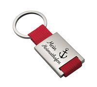 Geschenke 24 | Schlüsselanhänger mit Gravur Heimathafen (Rot - VS) | personalisiert mit Wunschname | Autozubehör maritimes Design | Vatertagsgeschenk | kleine Aufmerksamkeit