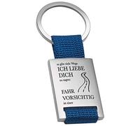 Geschenke 24 Schlüsselanhänger mit Gravur I Fahr vorsichtig I Blau I Schutzengel Auto für eine gute Fahrt I Geschenk zum bestandenen Führerschein I Autoschlüsselanhänger Männer Partner Tochter