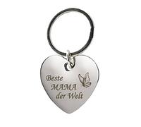 GESCHENKE-FABRIK Schlüsselanhänger - Herz mit Gravur 'Beste Mama der Welt' mit Schmetterling - Metall im Chrom Stil - Geschenk für Mamas für jeden Anlass - Inkl. Geschenkverpackung