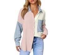 Geschenke Für Frauen Leinenbluse Damen Musselin Bluse Shirt Lange Ärmel Damen Blusehemd Oberteil T-Shirt Damen Oversize Blusentop Umstandskleid Blusen Damen Leinenbluse Damen(#B Light Purple,S)