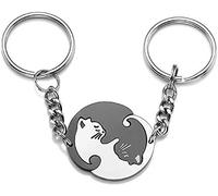 Geschenkehöhle PREMIUM Schlüsselanhänger 2 Paar Katzen Motiv Keychain als Ying Yang Tai-Chi Puzzle Set für Paare aus Edelstahl - Anhänger für den Schlüsselring und Schlüsselbund