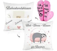 Geschenkset Ruhestand für Frauen - Anti-Stress-Kissenbezug & Socken mit Spruch „Ich Bin in Rente, ich muss gar nix“ - Lustiges Rentnergeschenk für Damen, Kolleginnen & Freundinnen zum Abschied