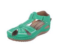 Geschlossen Sandalen Damen Hohler Plattform Keilabsatz Bohemian Pantoletten Bequem Leicht Strandschuhe rutschfest Keilsandalen Lederschuhe Plattform Retro Arch Support Sandalen