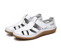 Geschlossene Sandalen Damen Leder Arbeitsschuhe Sommerschuhe Bequeme Mokassins Freizeit Flache Sandaletten,1,40 EU