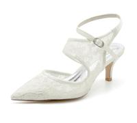 Geschlossene Zehen Kleiner Absatz Brautschuhe für Frauen mit Knöchelriemen Slingback Kätzchen Absatz Hochzeit Kleid Schuhe,Elfenbein,37 EU