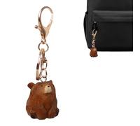 Geschnitzter Bär-Schlüsselanhänger - Holzbär-Schlüsselanhänger, Clip-Anhänger für Kinder, handpoliertes Naturholz mit Edelstahlring und leichtem Profil für Schultasche, Rucksack und Geldbörse, braun