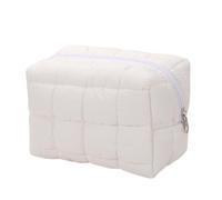 Geschwollene Make-up-Tasche, Gesteppte Kosmetiktasche, süße Make-up-Tasche für Geldbörse, kleine Puffer-Reise-Kulturbeutel, Aufbewahrungstaschen für die Organisation (White)