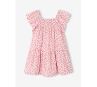 Gesmoktes Kleid mit Blumen Mädchen pudrig rosa Gr. 92/98 von Vertbaudet