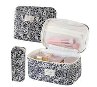 Gesteppte Kosmetiktasche - 10,24 Zoll Coquette Make-up-Taschen Set | 3-teiliges Baumwoll-Set mit schwarzem Rosenmuster und Reißverschluss, Reise-Kulturbeutel-Organizer für Frauen, Schule und Urlaub