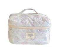 Gesteppte Kosmetiktasche mit Griff, große Kapazität, Reise-Kulturbeutel für Damen, niedlich, ästhetisch, Blumen-Make-up-Tasche, Pink, 1 Stück