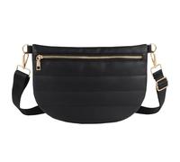 Gesteppte Puffer-Leder-Gürteltasche für Damen, Puffer-Crossbody-Tasche, bauschige Schultertasche, Bauchtasche, Hüfttasche, Brusttasche, Schultertasche für Damen, Schwarz, 12" x 8"