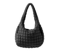 Gesteppte Puffer-Umhängetasche für Frauen mit Polsterung, Schultertasche, Puffy, Hobo-Bag, Trendige Tote Bag, Schwarz, Large