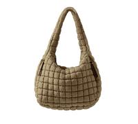 Gesteppte Puffer-Umhängetasche für Frauen mit Polsterung, Schultertasche, Puffy, Hobo-Bag, Trendige Tote Bag, Braun, Large